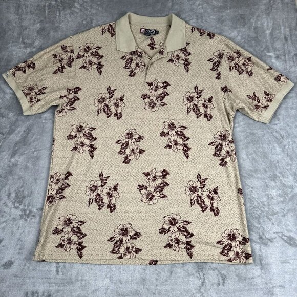 Chaps Ralph Lauren Mens XXL Hawaiian Shirt Floral Polo All Over Print Beach - Picture 1 of 5
